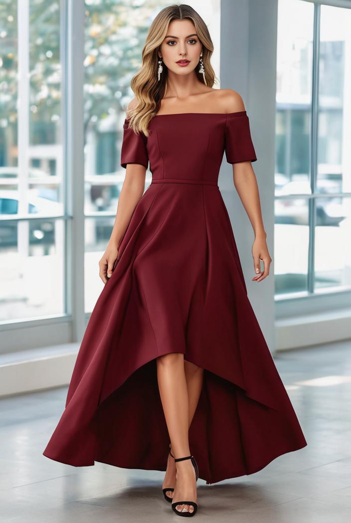 elegant chiffon high low off the shoulder bridesmaid dress 111888
