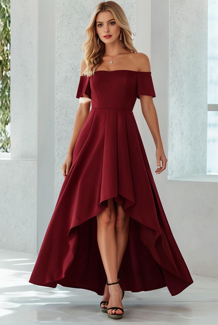elegant chiffon high low off the shoulder bridesmaid dress 111885