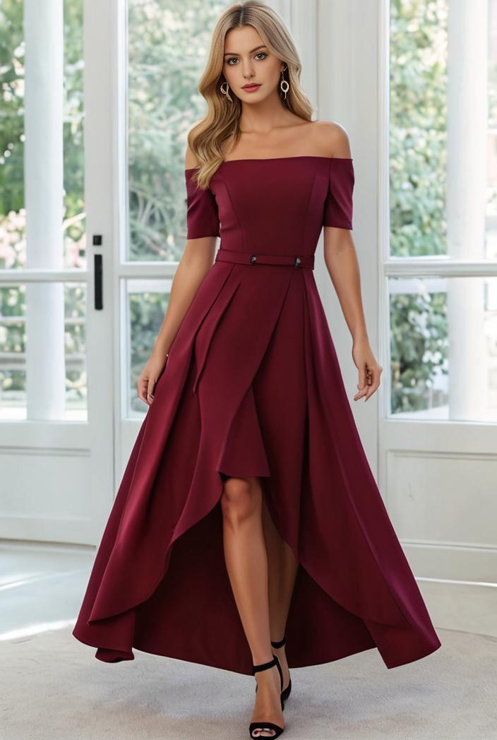elegant chiffon high low off the shoulder bridesmaid dress 111886