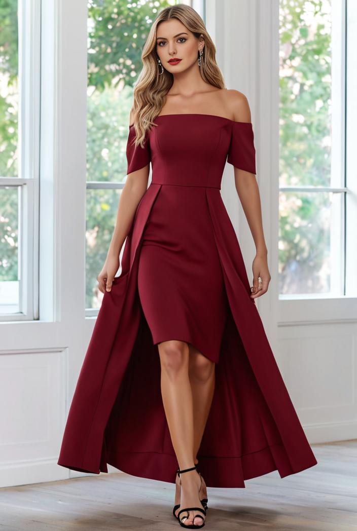elegant chiffon high low off the shoulder bridesmaid dress 111889