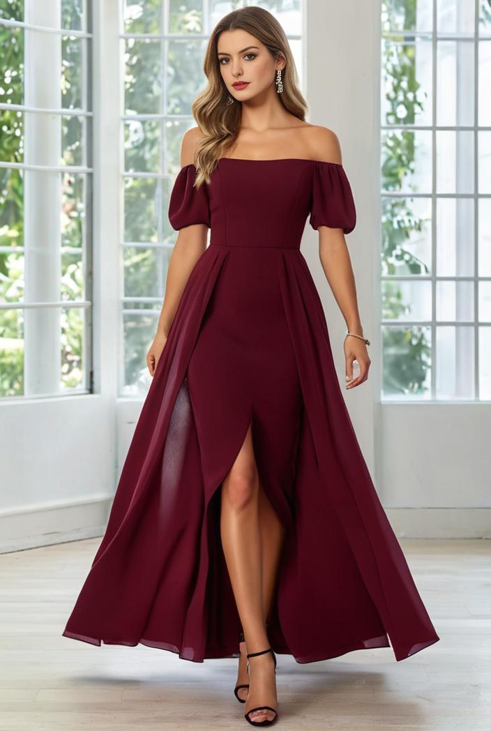 elegant chiffon high low off the shoulder bridesmaid dress 111890