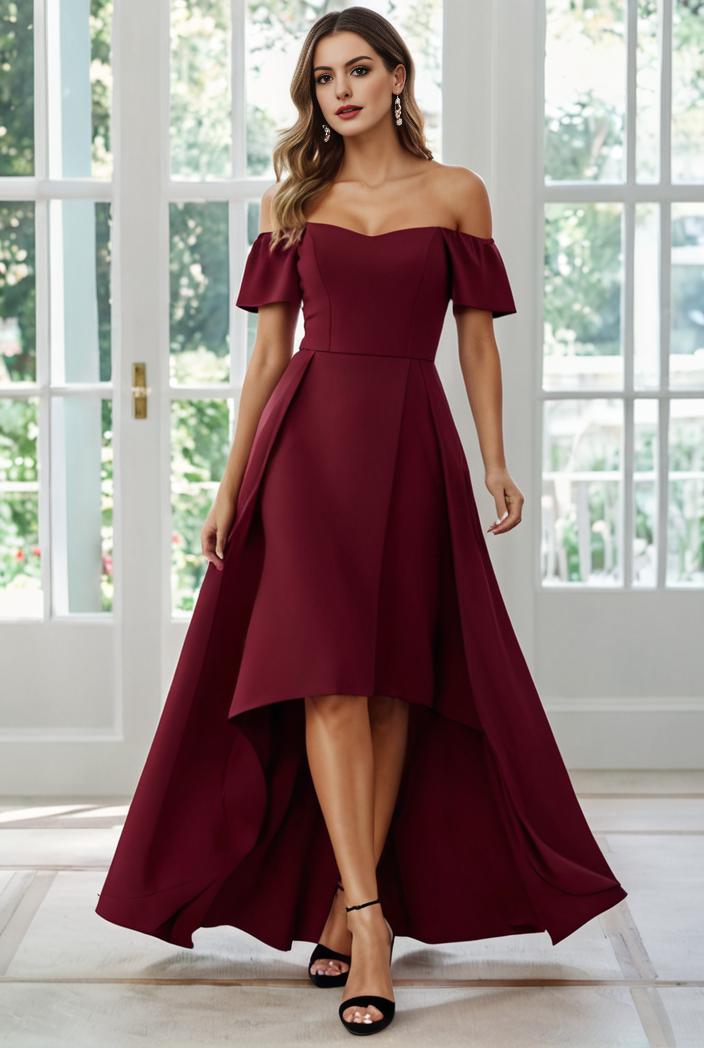 elegant chiffon high low off the shoulder bridesmaid dress 111891