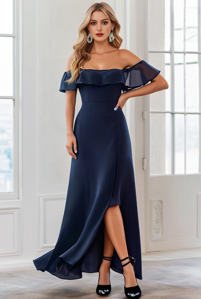 elegant chiffon high low off the shoulder bridesmaid dress 111897