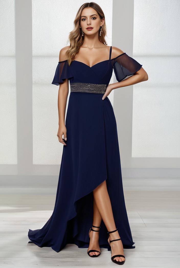 elegant chiffon high low off the shoulder bridesmaid dress 111900