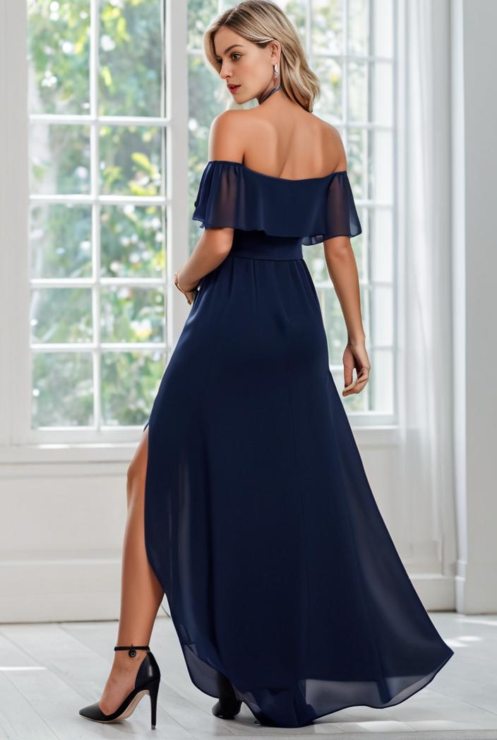 elegant chiffon high low off the shoulder bridesmaid dress 111903