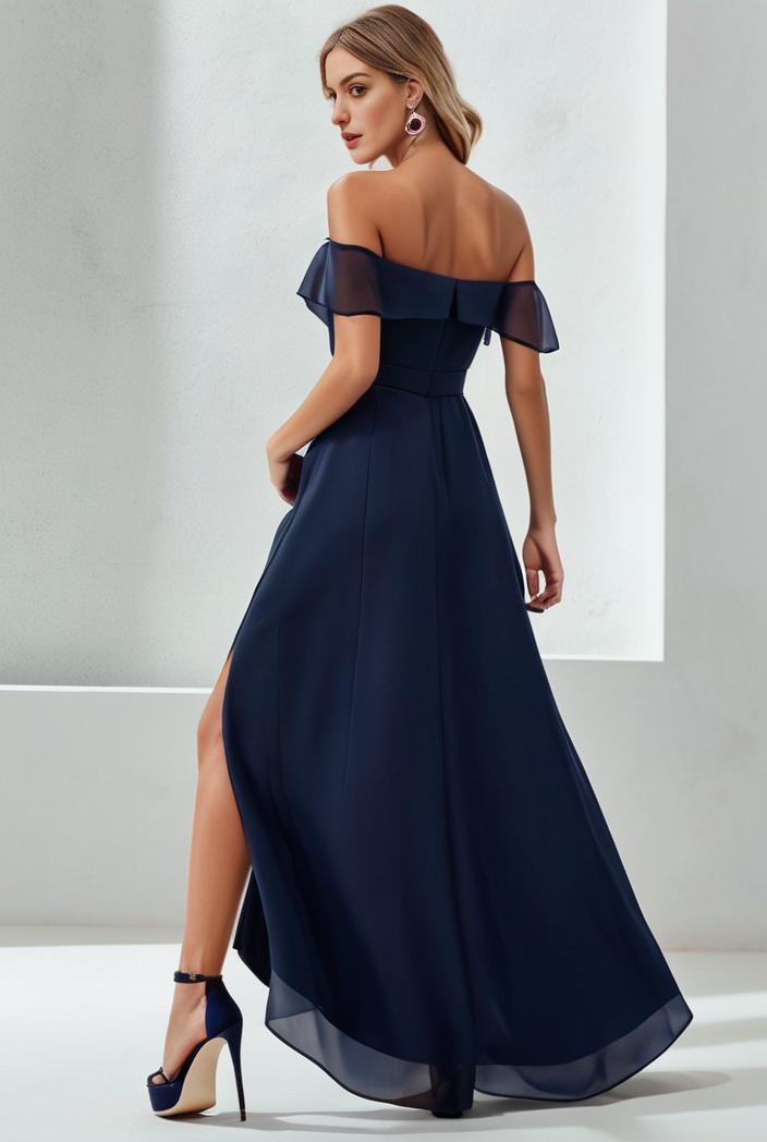 elegant chiffon high low off the shoulder bridesmaid dress 111901