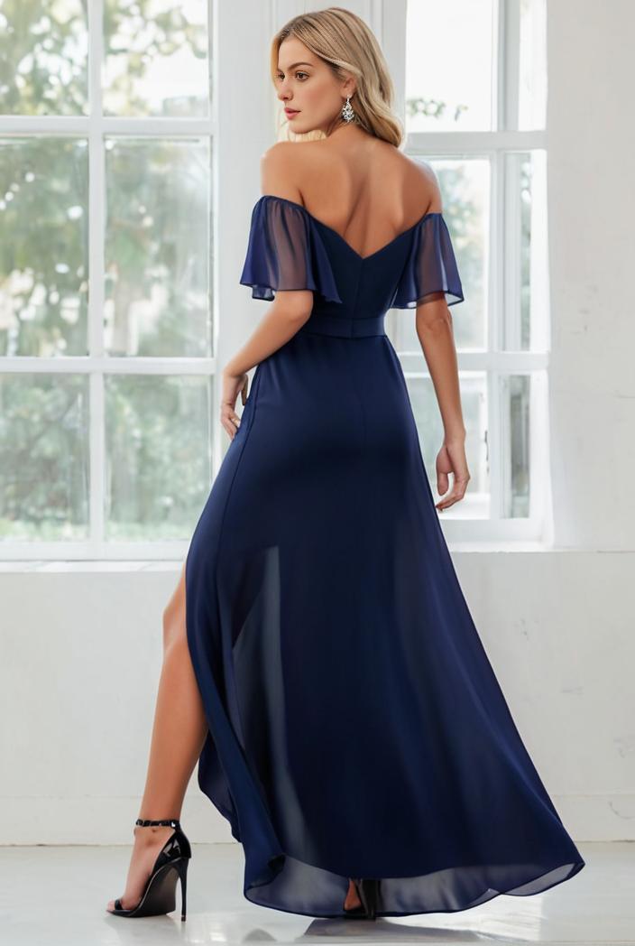 elegant chiffon high low off the shoulder bridesmaid dress 111902