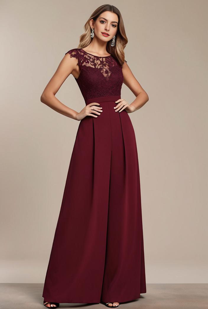elegant chiffon maxi evening dress with lace cap sleeve 112006