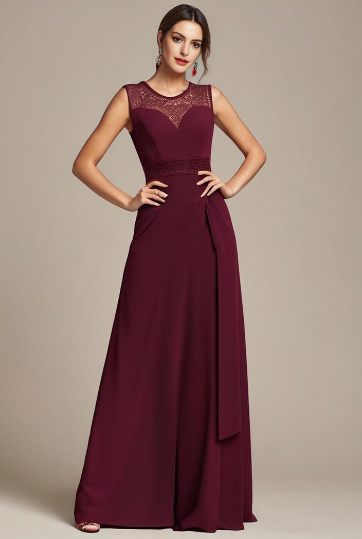 elegant chiffon maxi evening dress with lace cap sleeve 112005