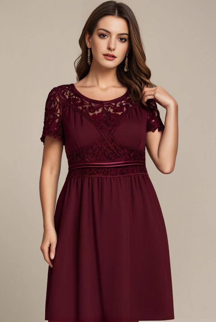 elegant chiffon maxi evening dress with lace cap sleeve 112009