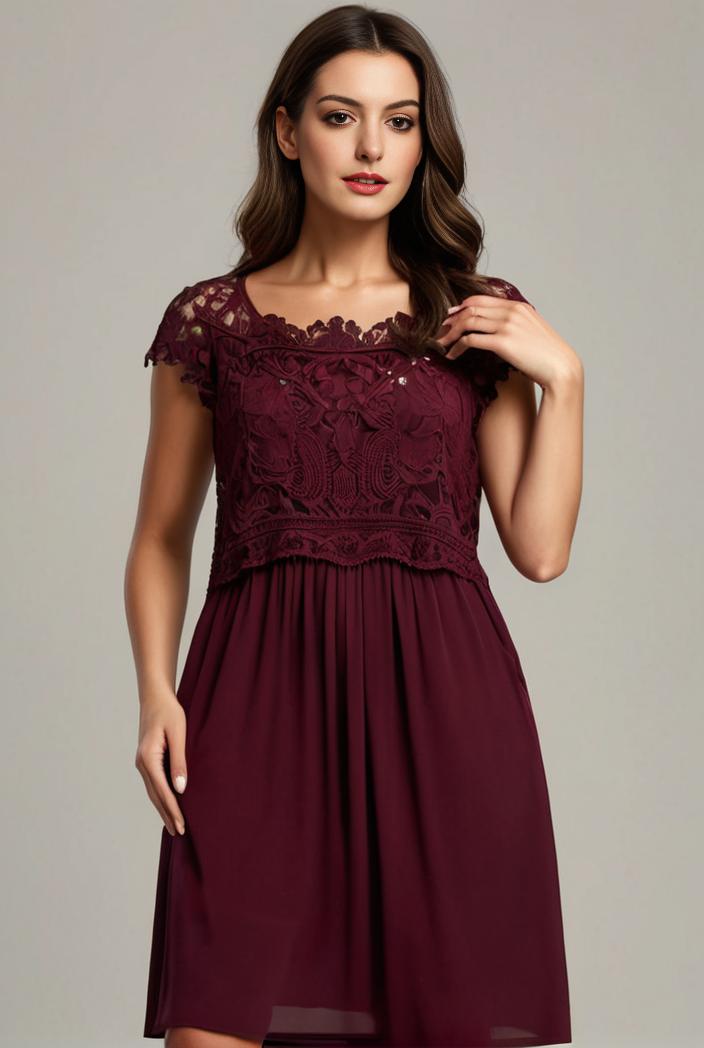 elegant chiffon maxi evening dress with lace cap sleeve 112012