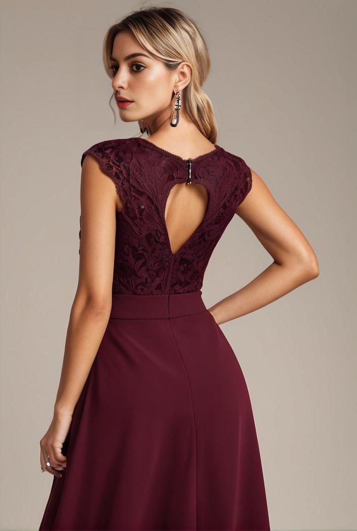 elegant chiffon maxi evening dress with lace cap sleeve 112019