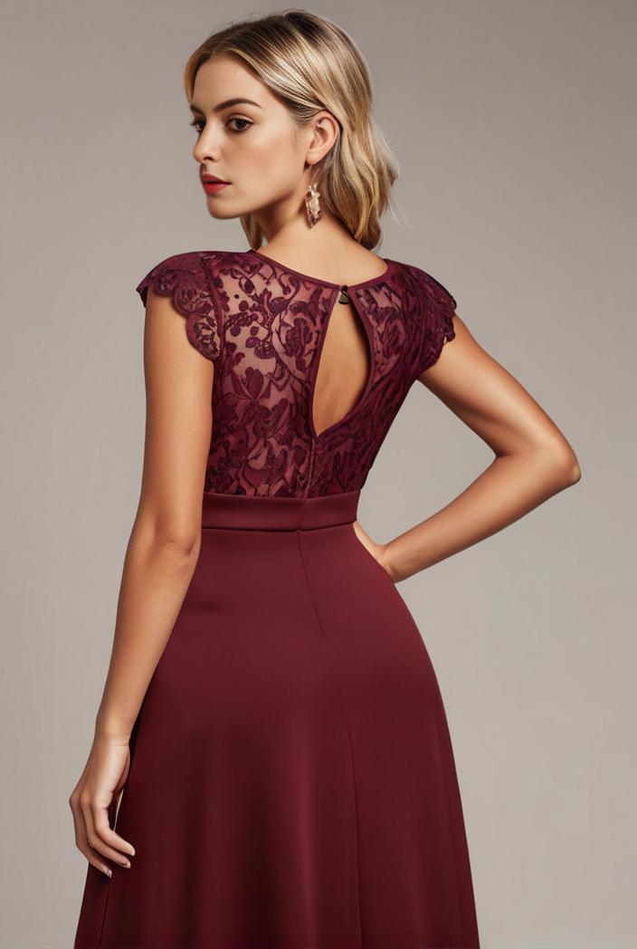 elegant chiffon maxi evening dress with lace cap sleeve 112020