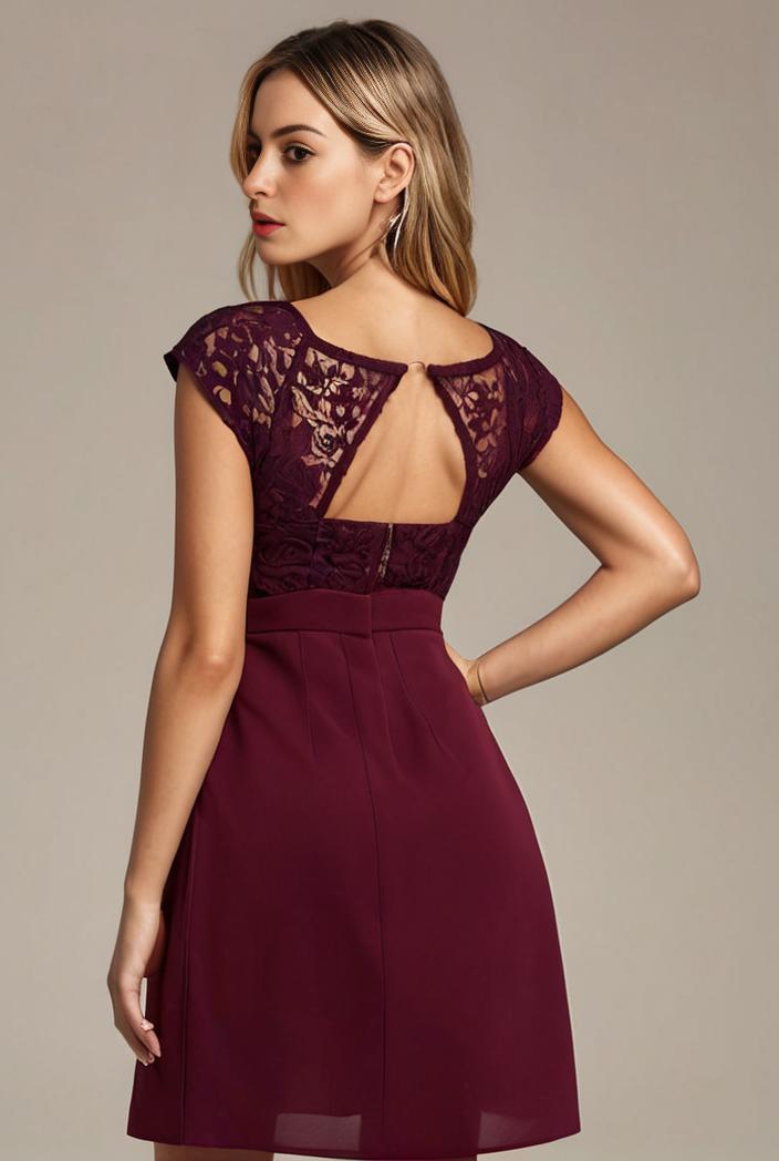 elegant chiffon maxi evening dress with lace cap sleeve 112017
