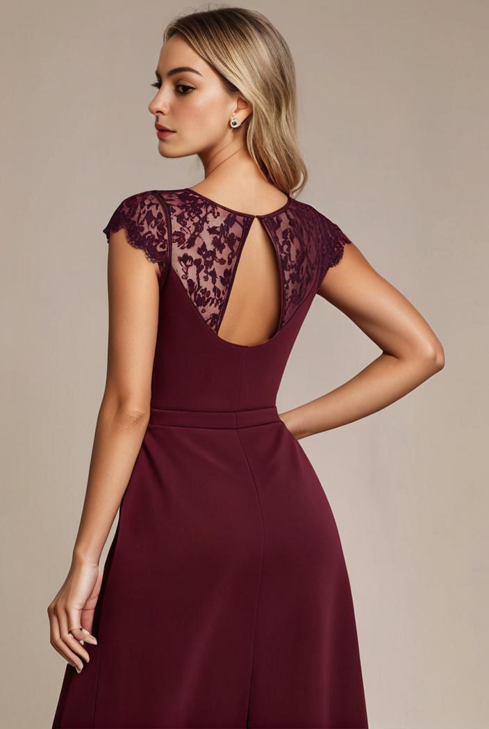 elegant chiffon maxi evening dress with lace cap sleeve 112021