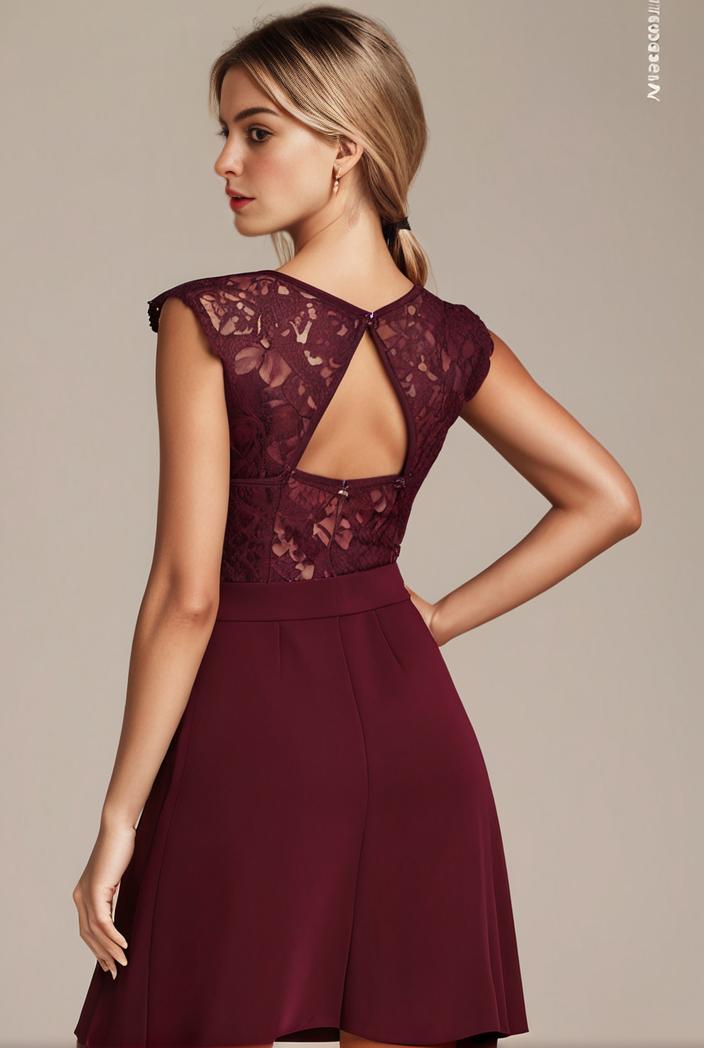 elegant chiffon maxi evening dress with lace cap sleeve 112022