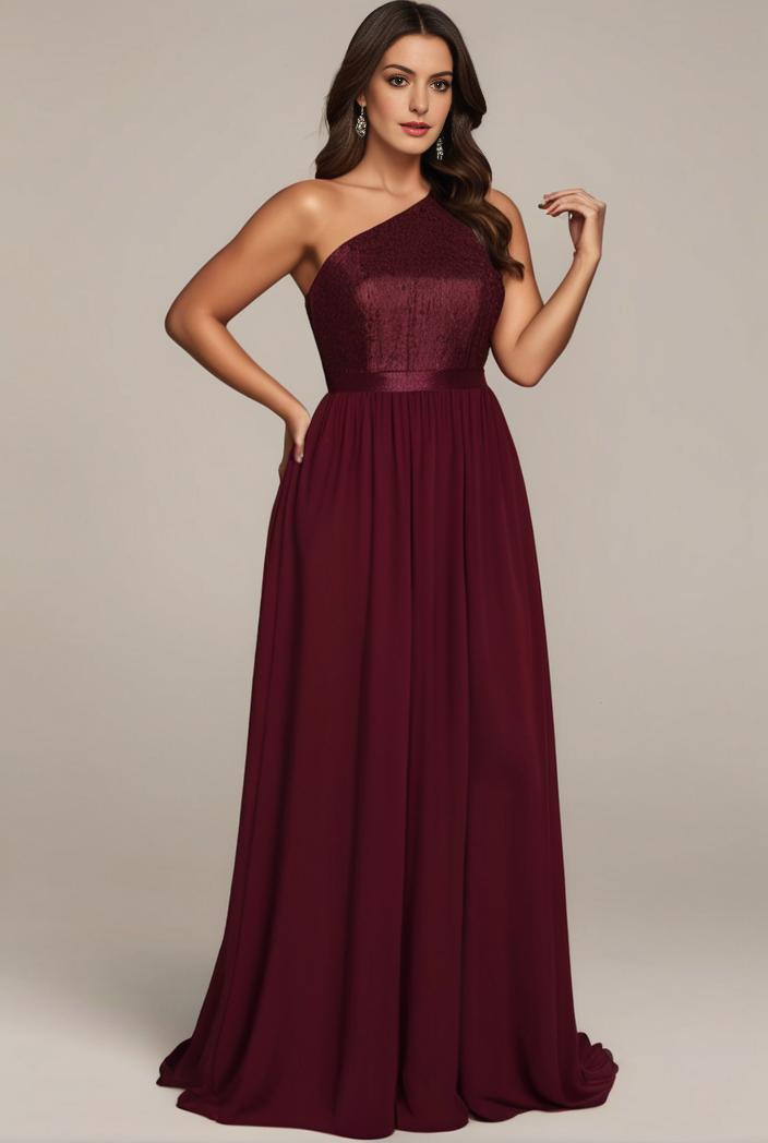 elegant chiffon maxi evening dress with lace cap sleeve 112025