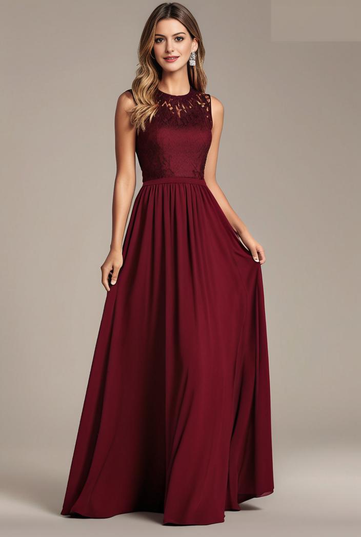 elegant chiffon maxi evening dress with lace cap sleeve 112035