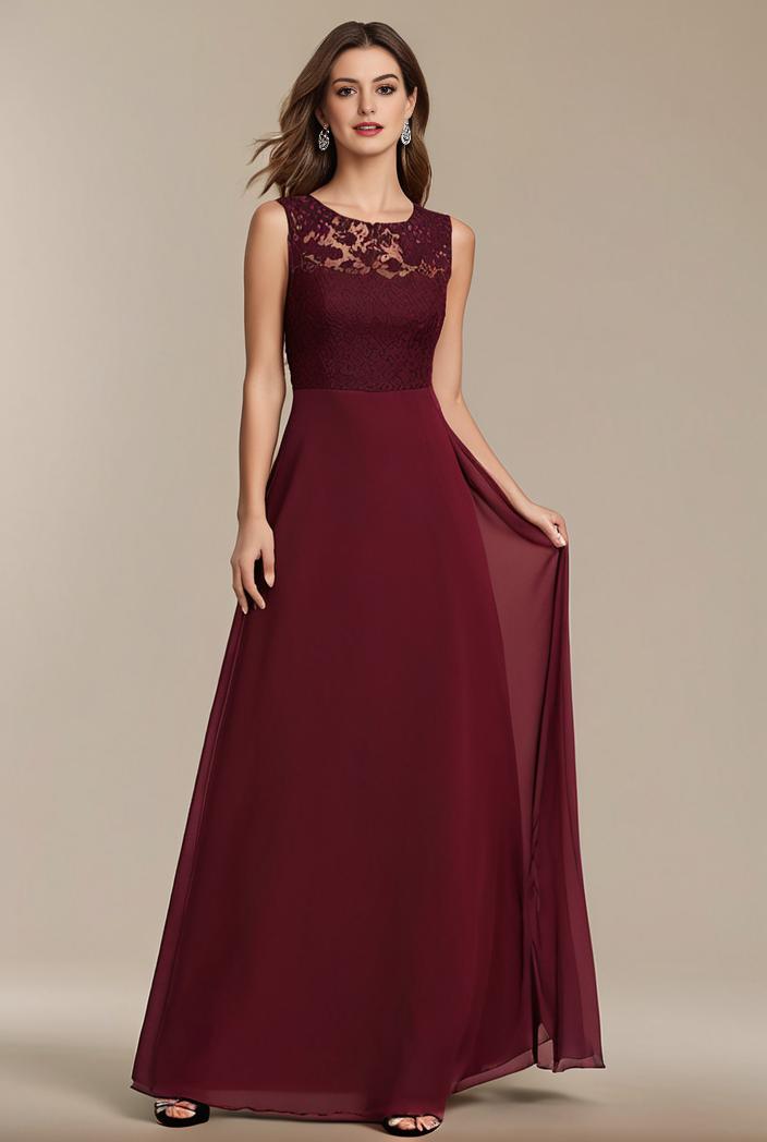 elegant chiffon maxi evening dress with lace cap sleeve 112040