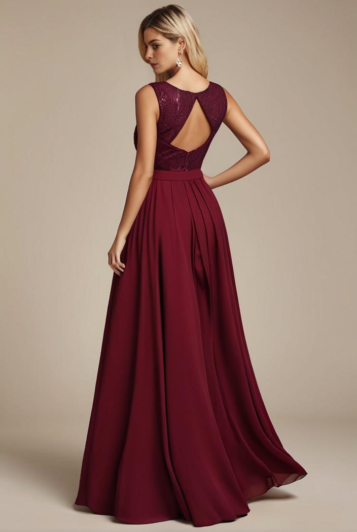 elegant chiffon maxi evening dress with lace cap sleeve 112050
