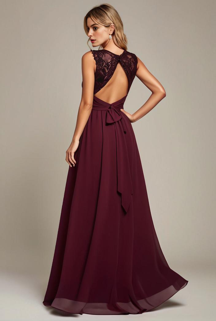 elegant chiffon maxi evening dress with lace cap sleeve 112051