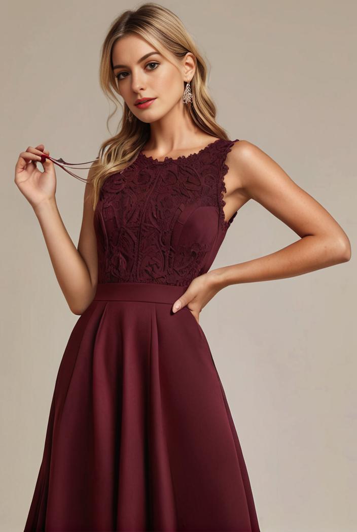 elegant chiffon maxi evening dress with lace cap sleeve 112058