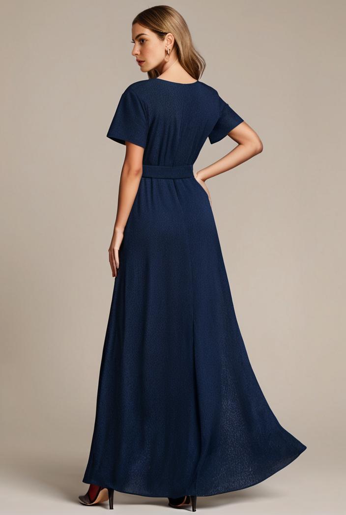 glitter high low front side slit ruffled v neck evening dress 114870