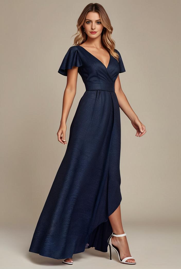 glitter high low front side slit ruffled v neck evening dress 114899