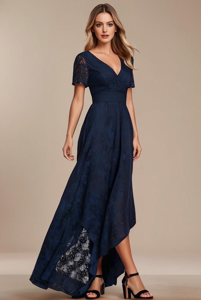 glitter high low front side slit ruffled v neck evening dress 114901