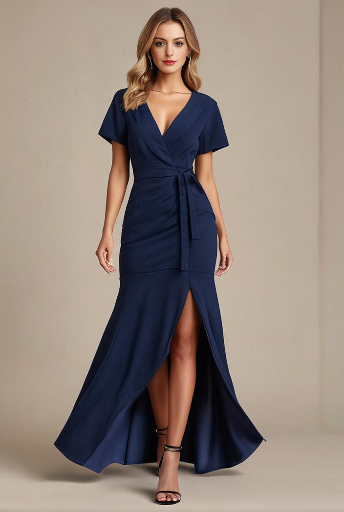 glitter high low front side slit ruffled v neck evening dress 114910