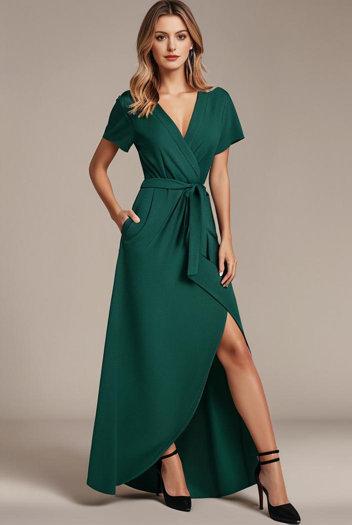 glitter high low front side slit ruffled v neck evening dress 114921