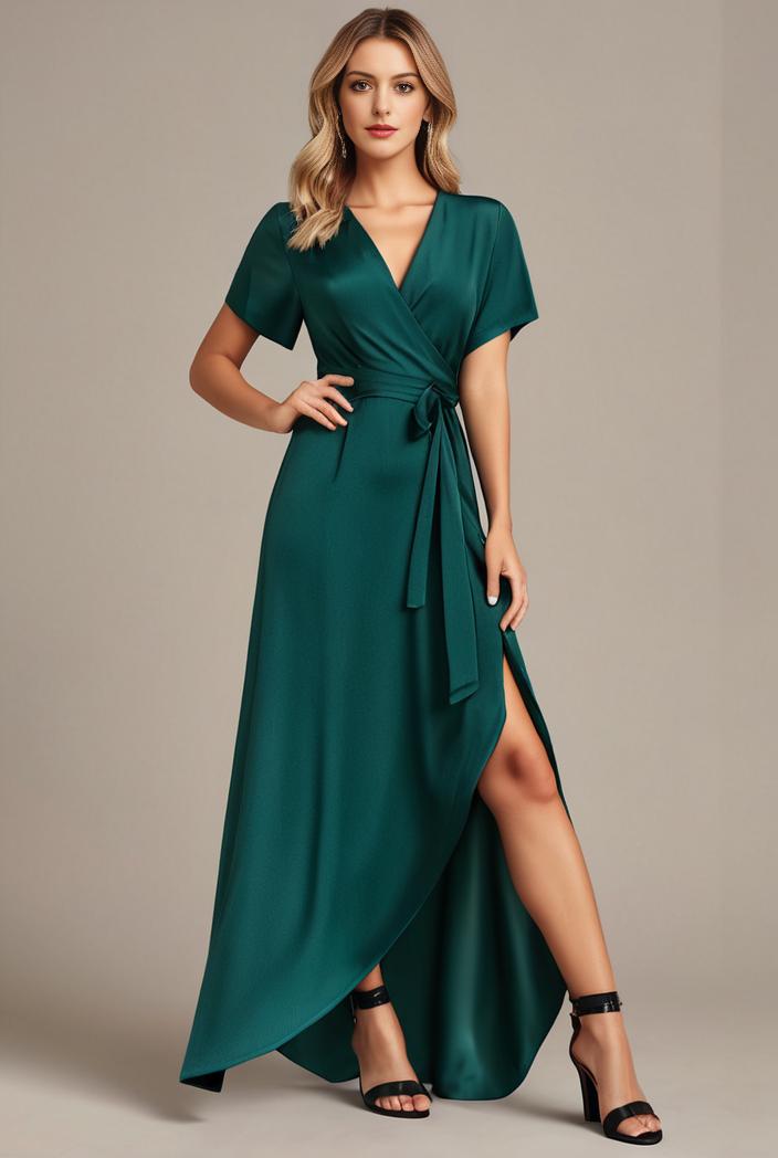 glitter high low front side slit ruffled v neck evening dress 114926
