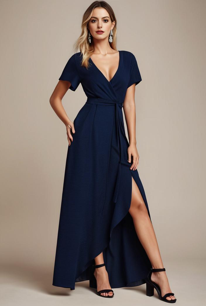 glitter high low front side slit ruffled v neck evening dress 114935