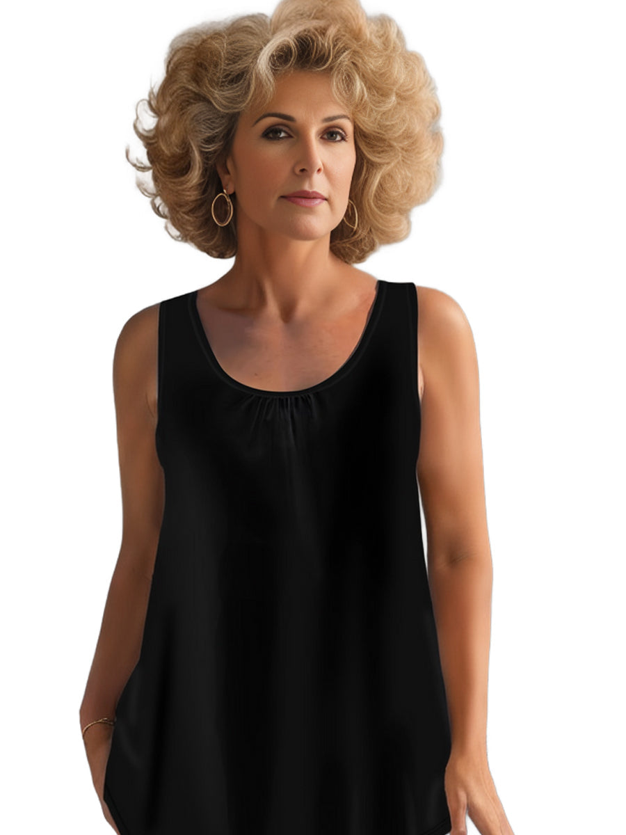 Ruched Round Neck Plus Size Tank Top with Medium Stretch