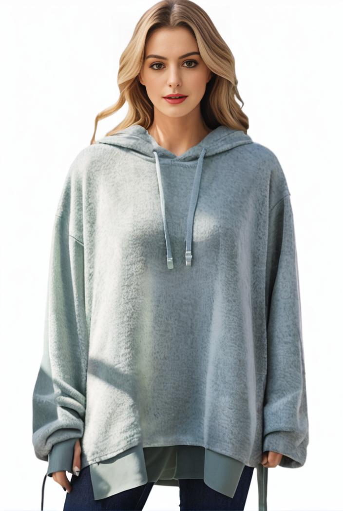 plus size casual hoodie women s plus solid ribbed long sleeve slight stretch hoodie drawstring sweatshirt 117915