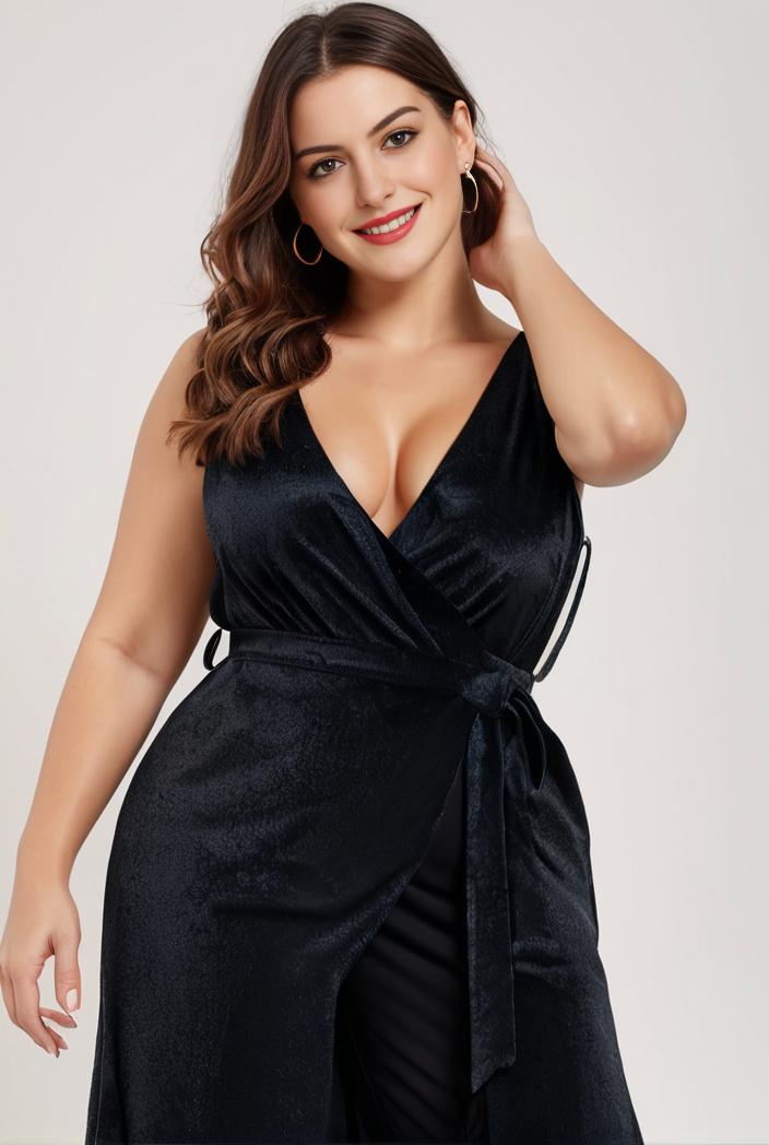 plus size shiny v neck side slit formal evening dress 120097