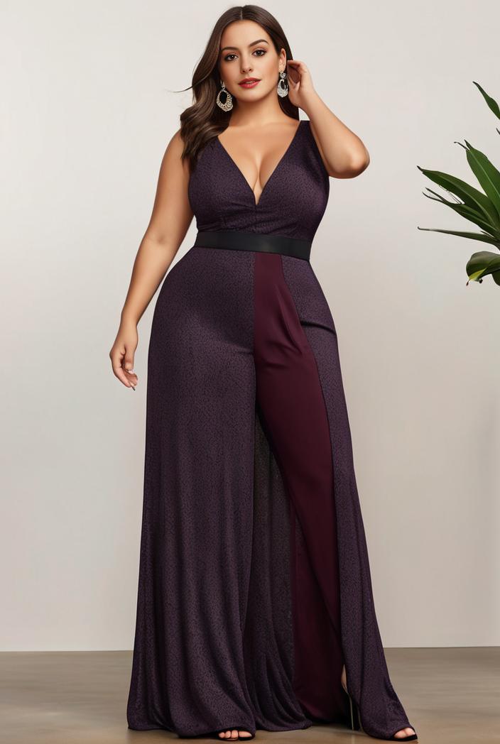 plus size shiny v neck side slit formal evening dress 120122