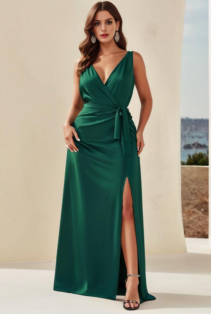 plus size shiny v neck side slit formal evening dress 120169