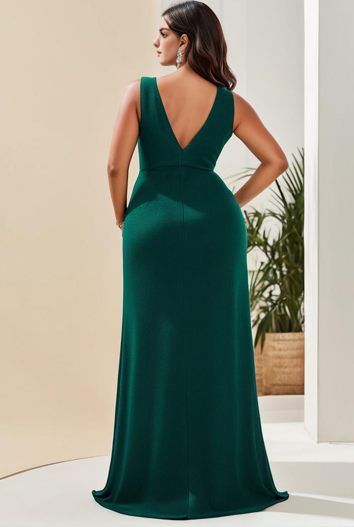 plus size shiny v neck side slit formal evening dress 120183