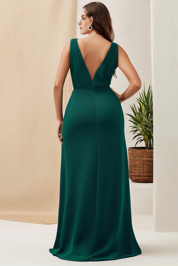 plus size shiny v neck side slit formal evening dress 120185