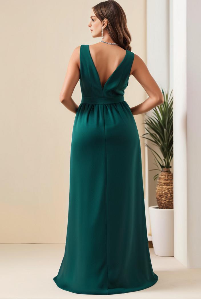 plus size shiny v neck side slit formal evening dress 120187