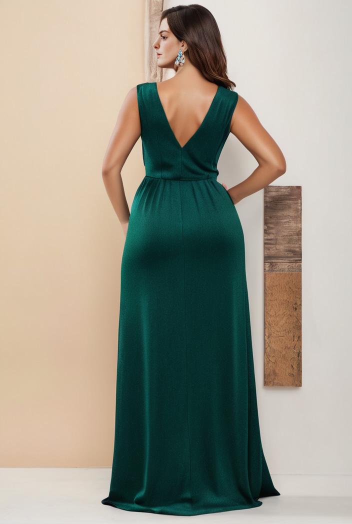 plus size shiny v neck side slit formal evening dress 120192