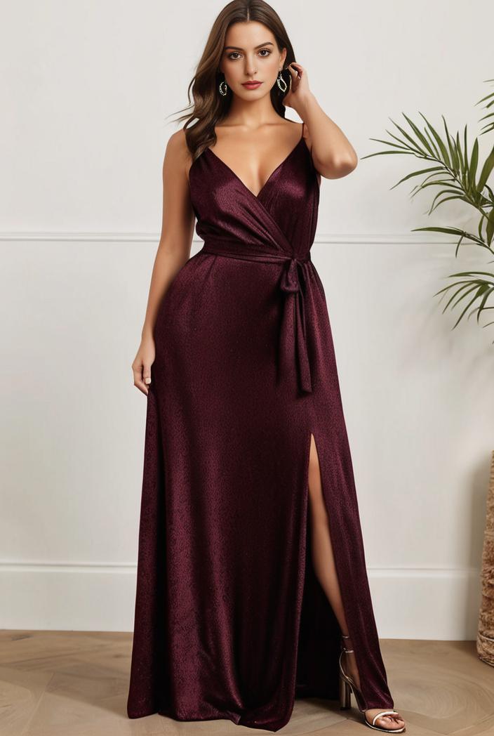 plus size shiny v neck side slit formal evening dress 120194
