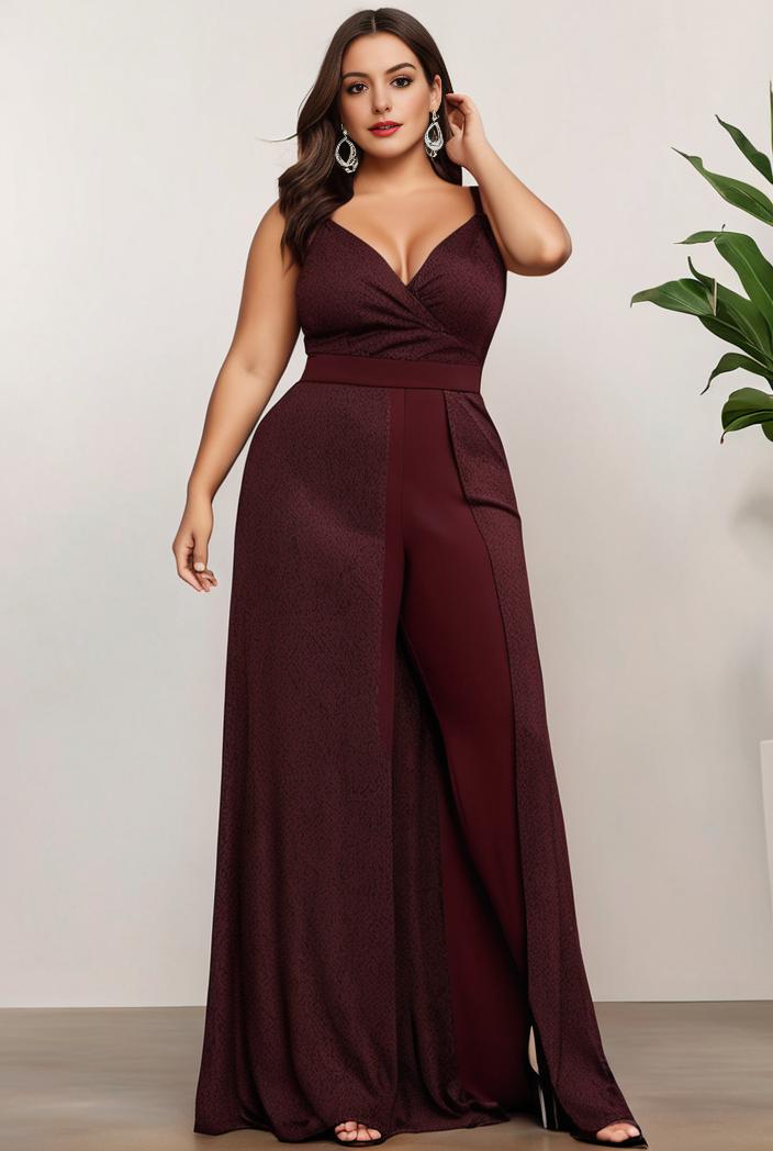 plus size shiny v neck side slit formal evening dress 120195
