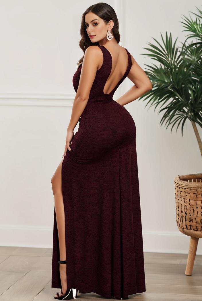 plus size shiny v neck side slit formal evening dress 120199