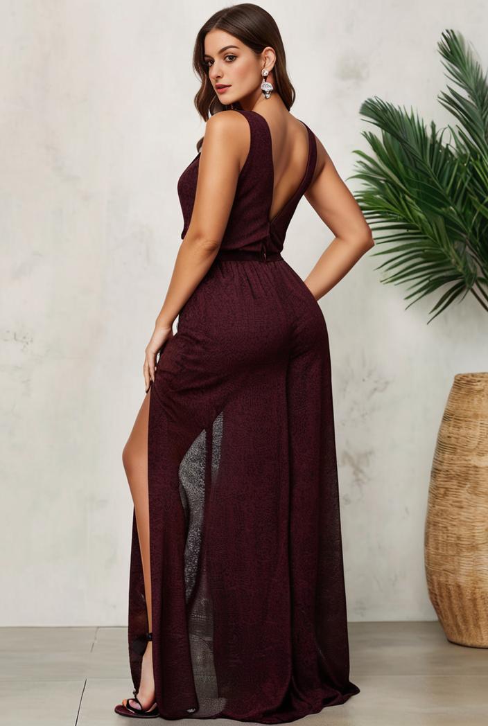 plus size shiny v neck side slit formal evening dress 120202