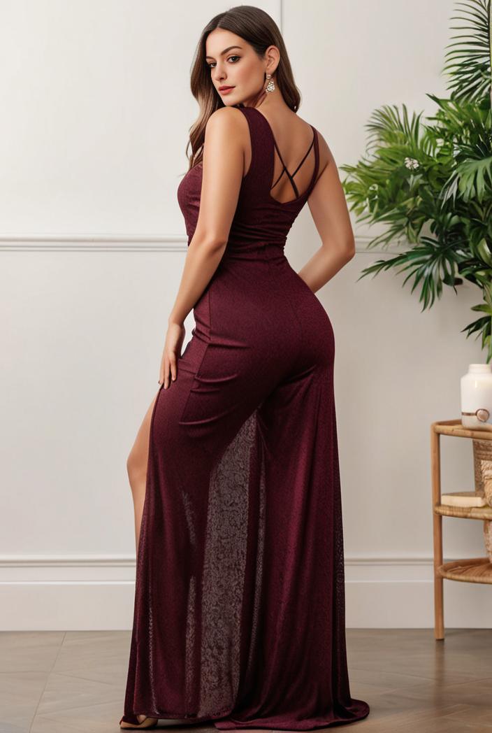 plus size shiny v neck side slit formal evening dress 120203