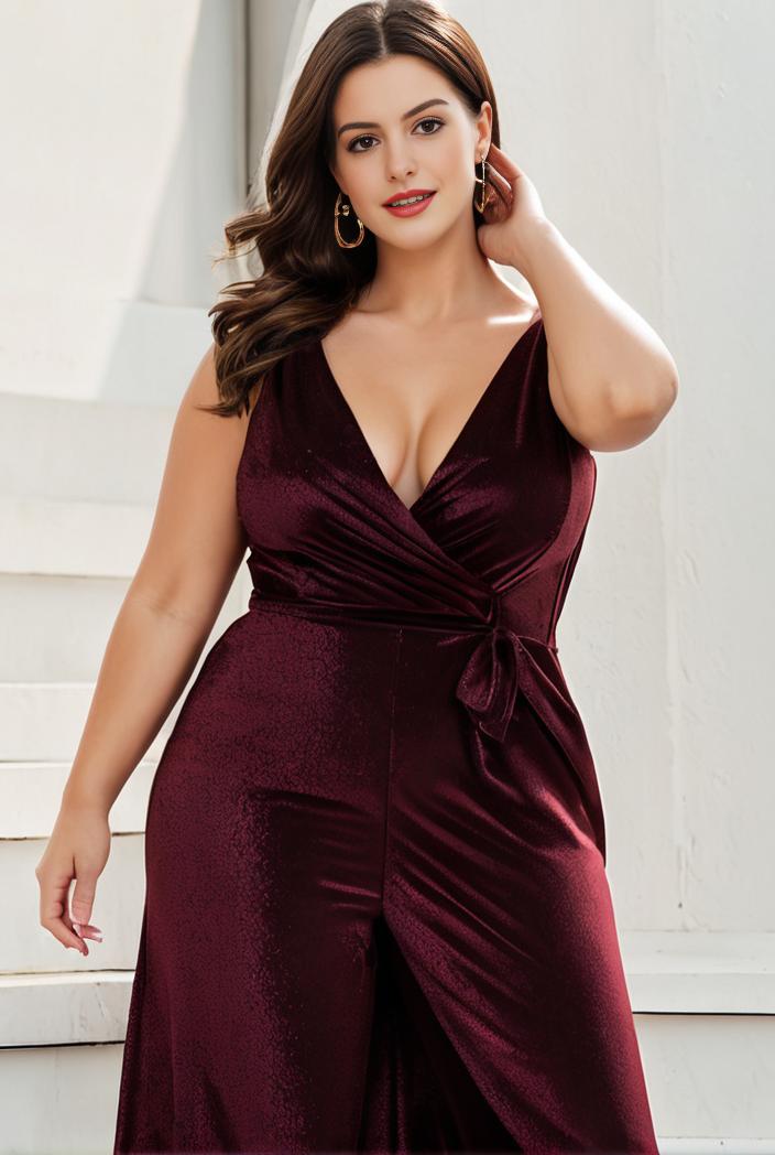 plus size shiny v neck side slit formal evening dress 120207