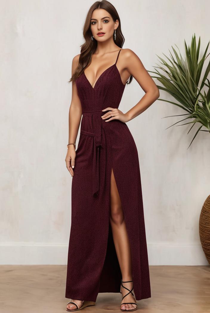 plus size shiny v neck side slit formal evening dress 120217