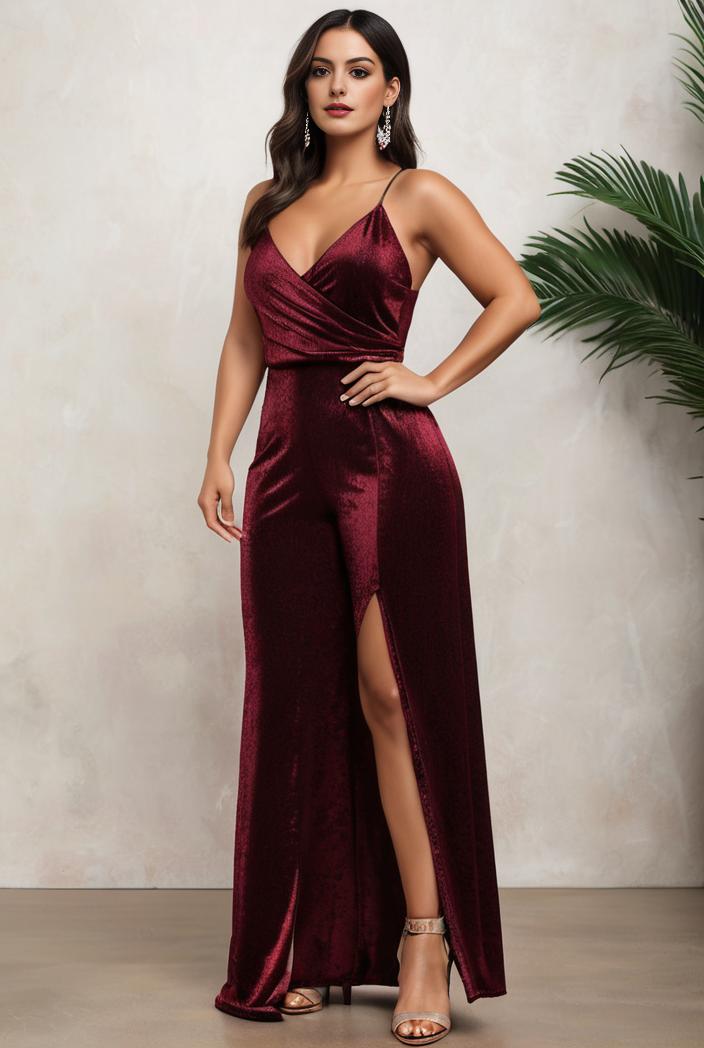 plus size shiny v neck side slit formal evening dress 120221